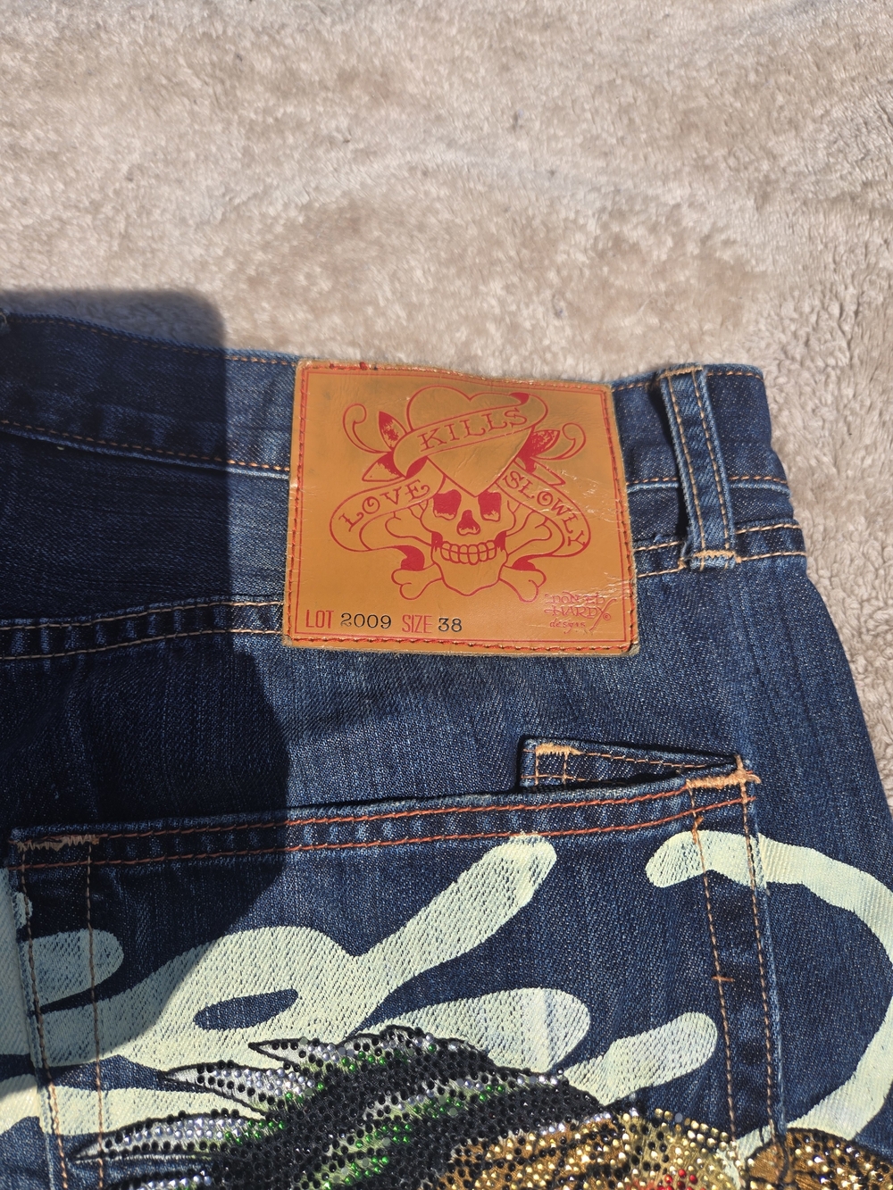 DSQUARED2 Dark Blue Men’s Jeans with Multicolor Embroidered Skull & Snake - Picture 2 of 8